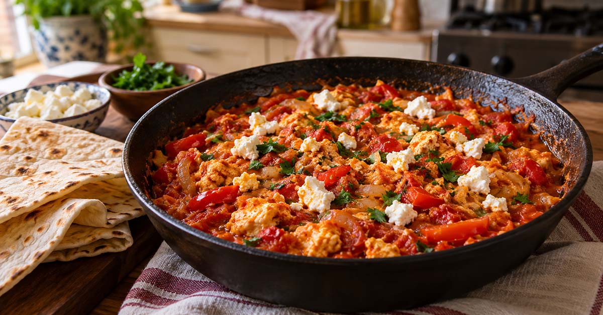 Armenian-Inspired Tomato, Pepper & Eggs with Lavash