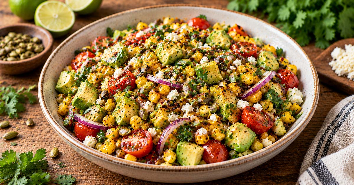 Charred Corn & Avocado Salad with Lime-Cilantro Dressing
