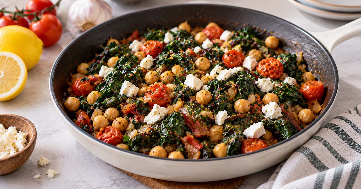 Garlic-Lemon Swiss Chard with Cherry Tomatoes & Chickpeas