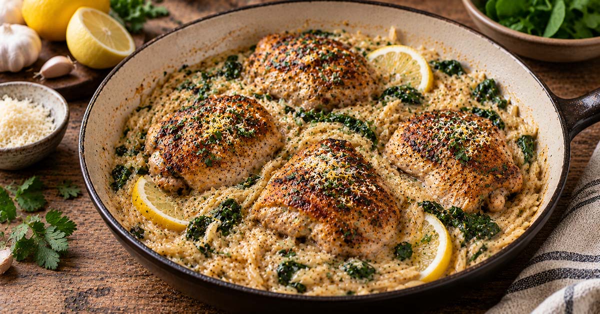 Lemon Garlic Butter Chicken with Creamy Parmesan Orzo