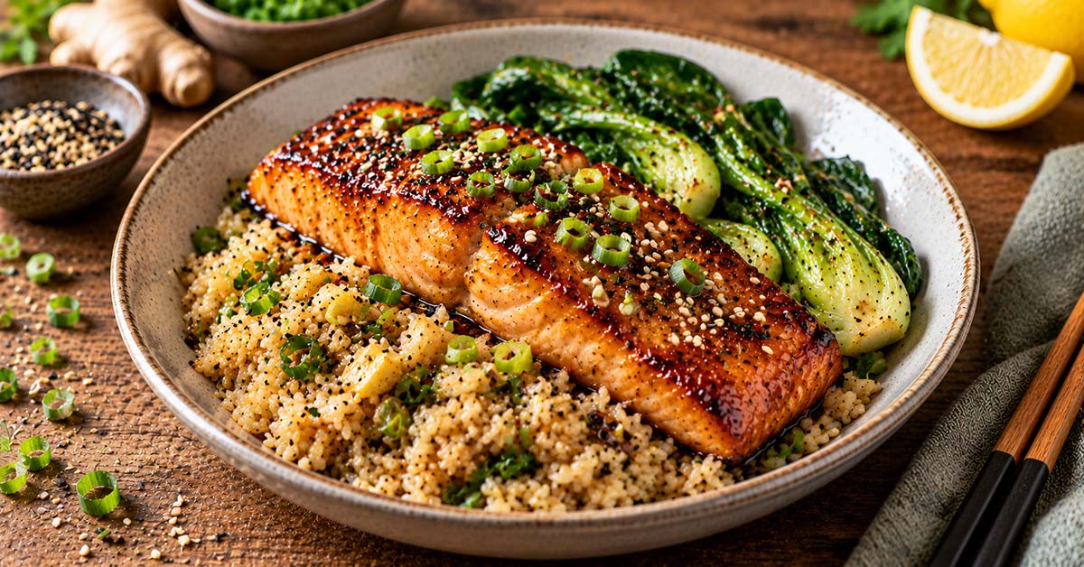 Miso Butter Salmon with Sesame Ginger Rice